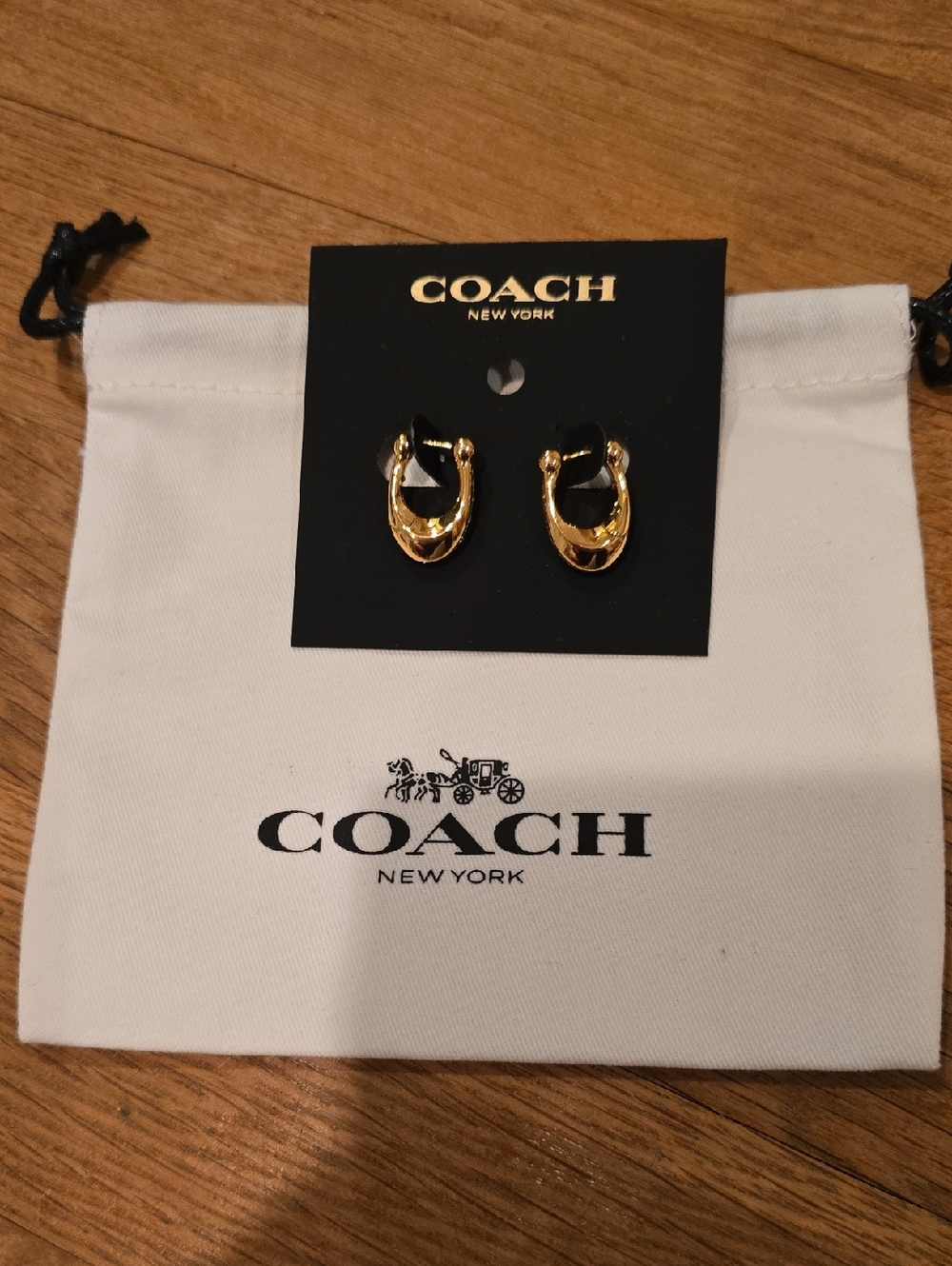 Coach Gold Tone Hoop and Crystal Accent Earrings - Picture 4 of 4